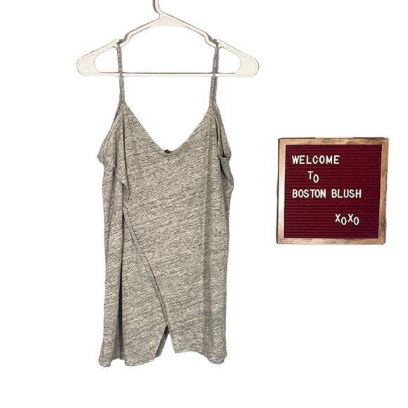 Chaser Gray Sleeveless Dropped Back Faux Wrap Style V-Neck Tank Top Women SZ M - Picture 8 of 10